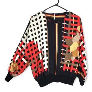 Blouse Womens L Multicolor Floral Blouson Dolman Batwing Art to Wear Bold Unique